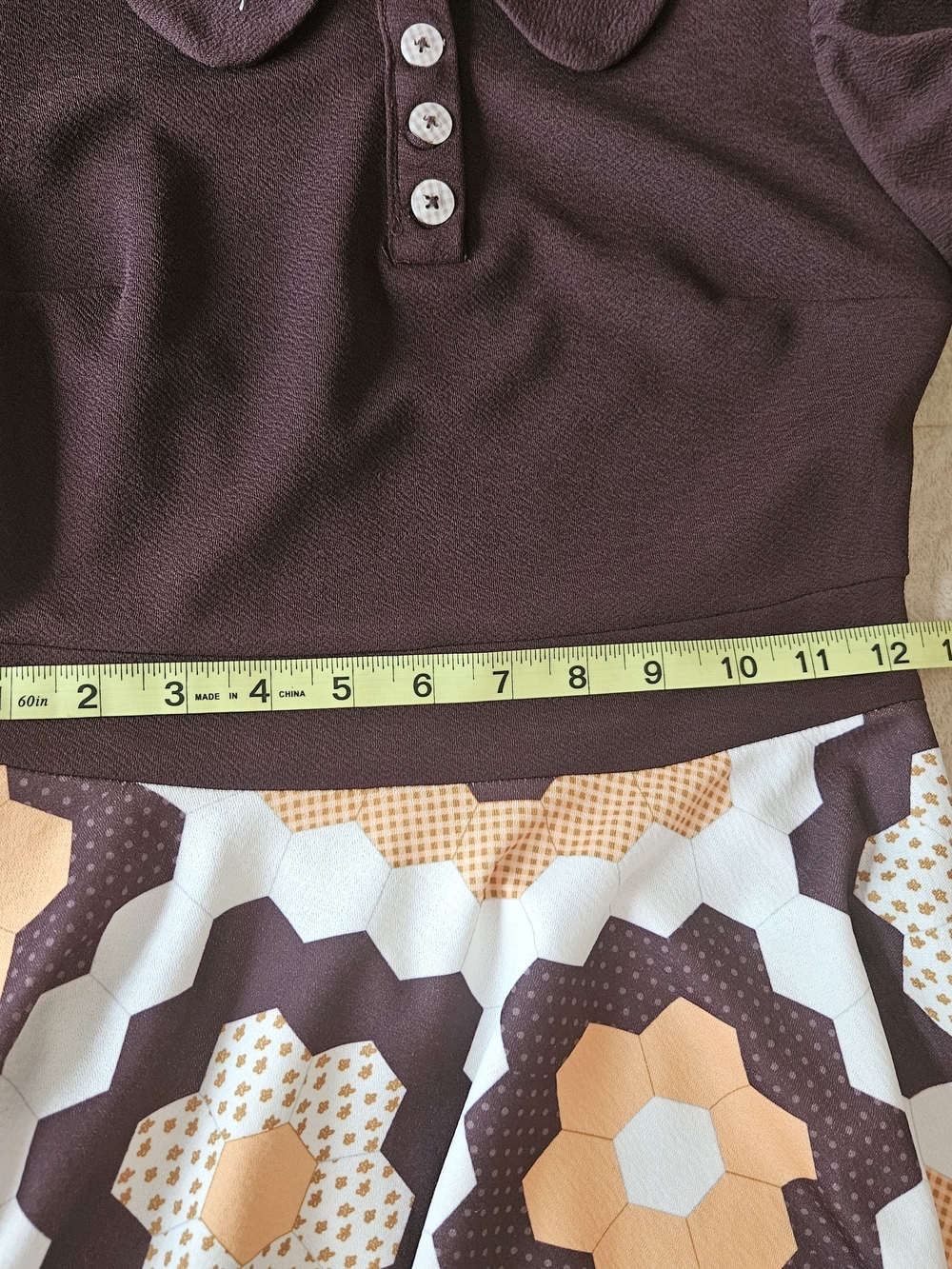 ​Smak Parlour Retro 70s Honeybee Mod Dress Brown Hexagon Honeycomb Flare Small - Picture 10 of 16